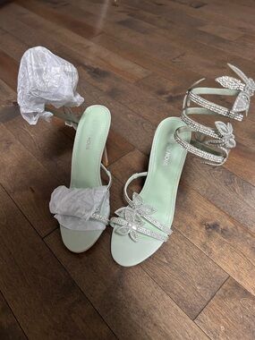 Fashion Nova Mint Green Crystal butterfly Wrap-Heels